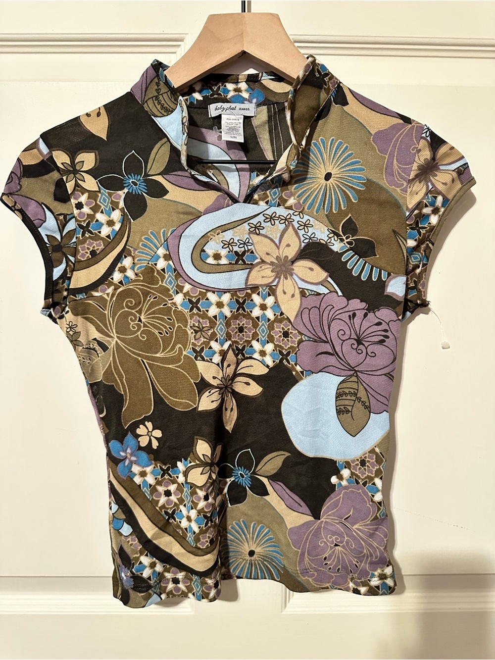 baby phat  | Top | Vintage Y2K Brown Multi Floral Mock-Collar Cap Sleeve Top